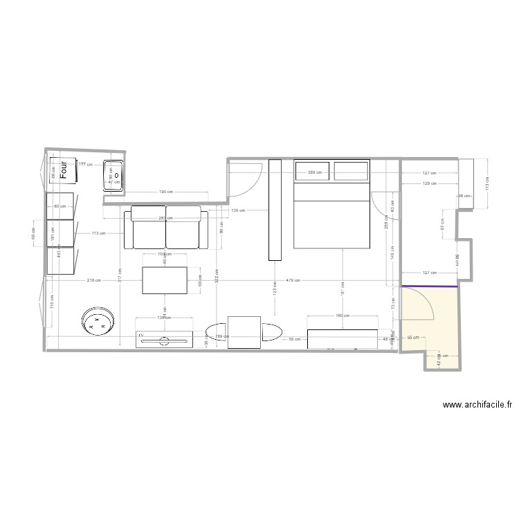 APPART CAGNES côté CHBRE. Plan de 1 pièce et 2 m2