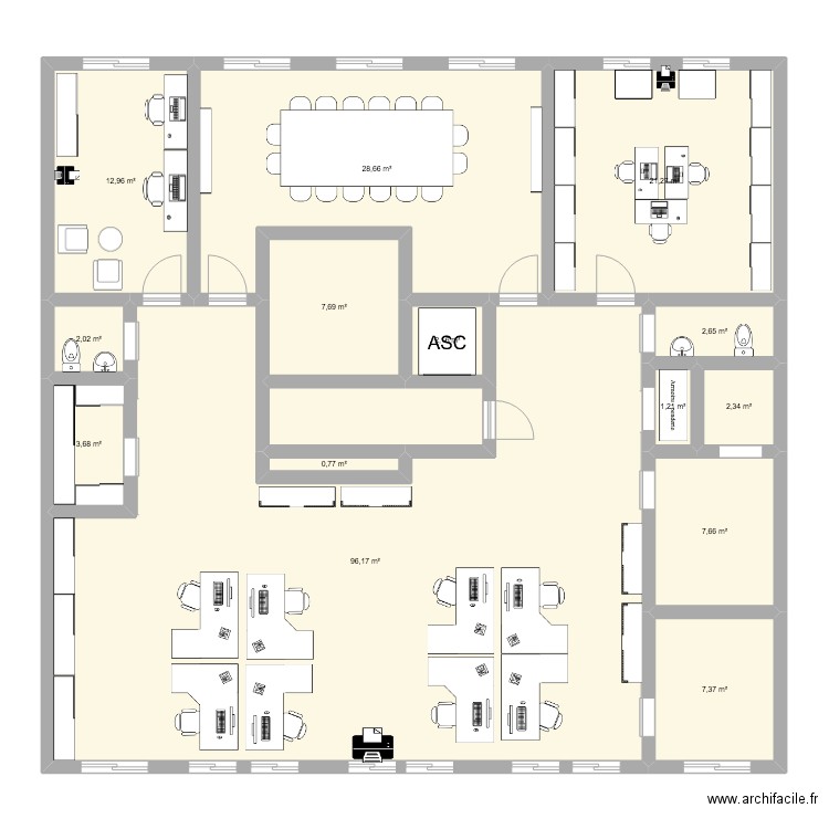 BSR. Plan de 14 pièces et 197 m2