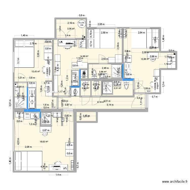 RICHELIEU2 VFF Crédence Cuisine. Plan de 12 pièces et 78 m2