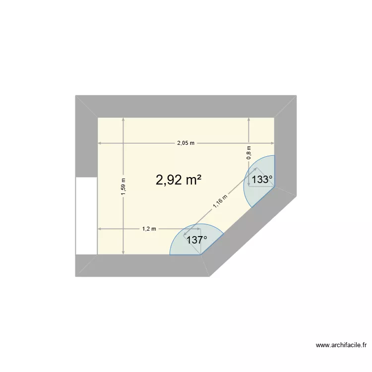 DOUCHE. Plan de 1  et 3 m²