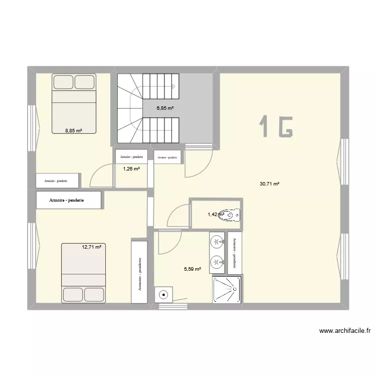 No 1 gauche. Plan de 7 Pièces et 67 m² No 1 gauche. Plan de 7 Pièces et 67 m²