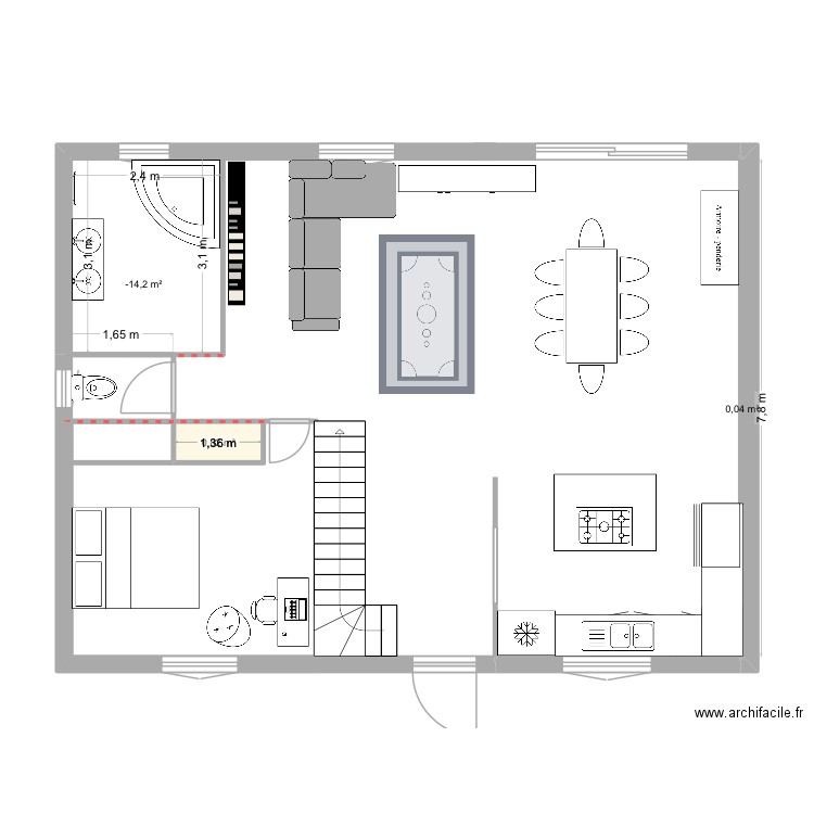 Dinan version 2. Plan de 3 pièces et 8 m2