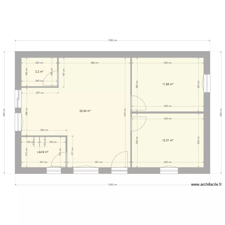 extention. Plan de 5  et 61 m²