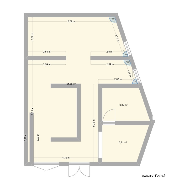 MAGASIN. Plan de 3 pièces et 65 m2