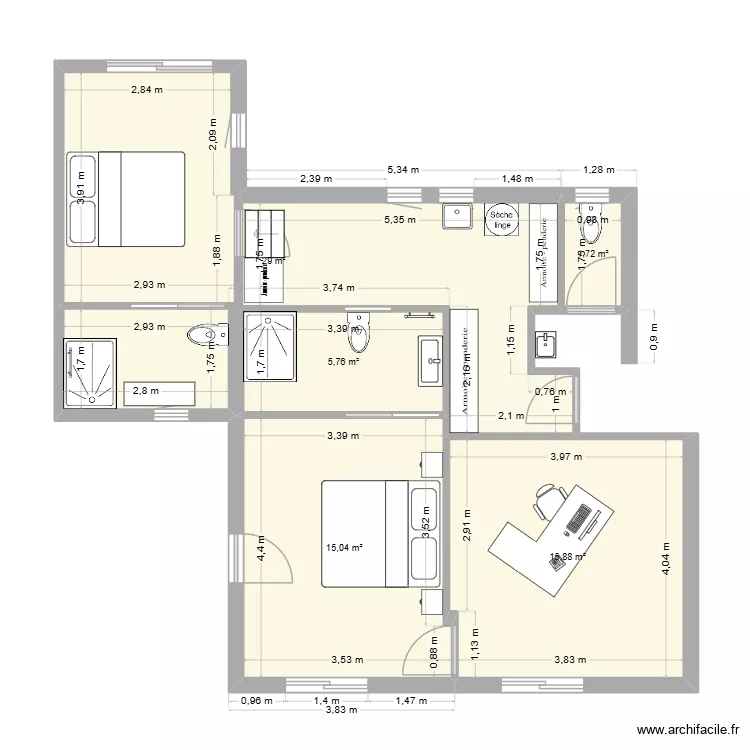 aile droite. Plan de 5 Pièces et 67 m² aile droite. Plan de 5 Pièces et 67 m²