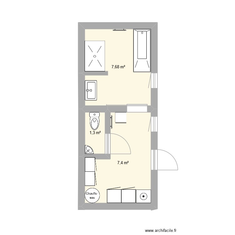 Salle de bains et buanderie. Plan de 3 pièces et 16 m2