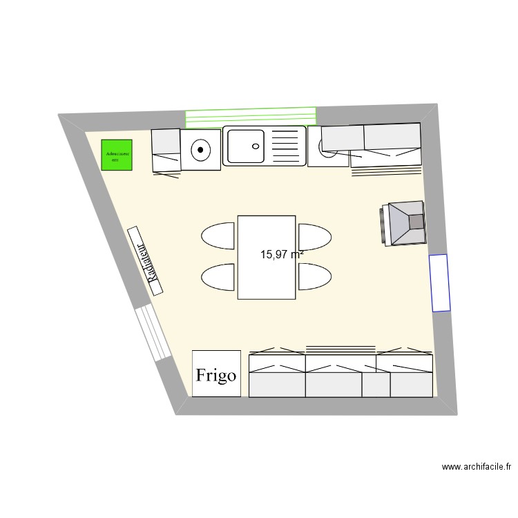 Cuisine. Plan de 1 pièce et 16 m2