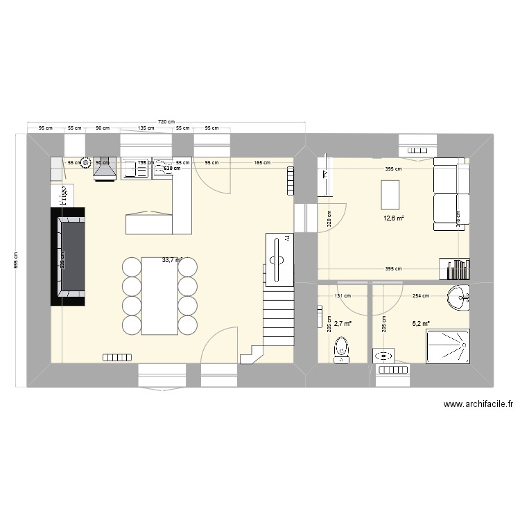 Pomié V3. Plan de 4 pièces et 54 m2