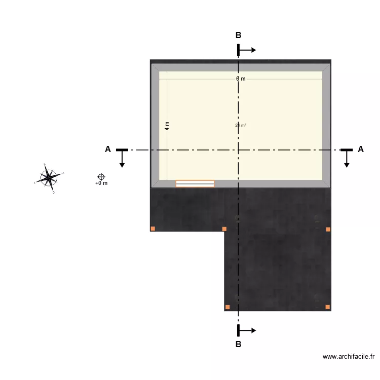 Atelier sans couleur. Plan de 1 Pièce et 24 m²