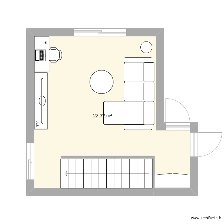 salon/bureau Tiffany et Sébastien. Plan de 1 pièce et 22 m2