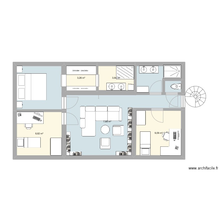 1er étage. Plan de 5 pièces et 46 m2