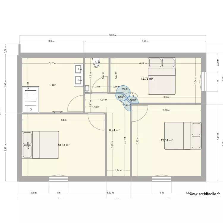 maison &eacute;tage. Plan de 5 Pièces et 55 m²