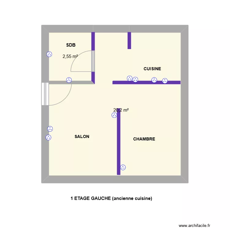 1ER ETAGE GAUCHE (cuisine). Plan de 2  et 23 m²