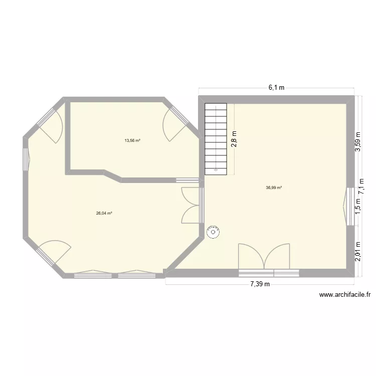 Maison base + extension sans préau. Plan de 3 Pièces et 77 m² Maison base + extension sans préau. Plan de 3 Pièces et 77 m²