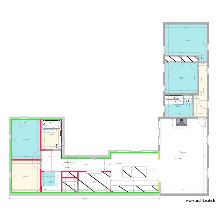 Côté chauffage définitif. Plan de 13 pièces et 75 m2