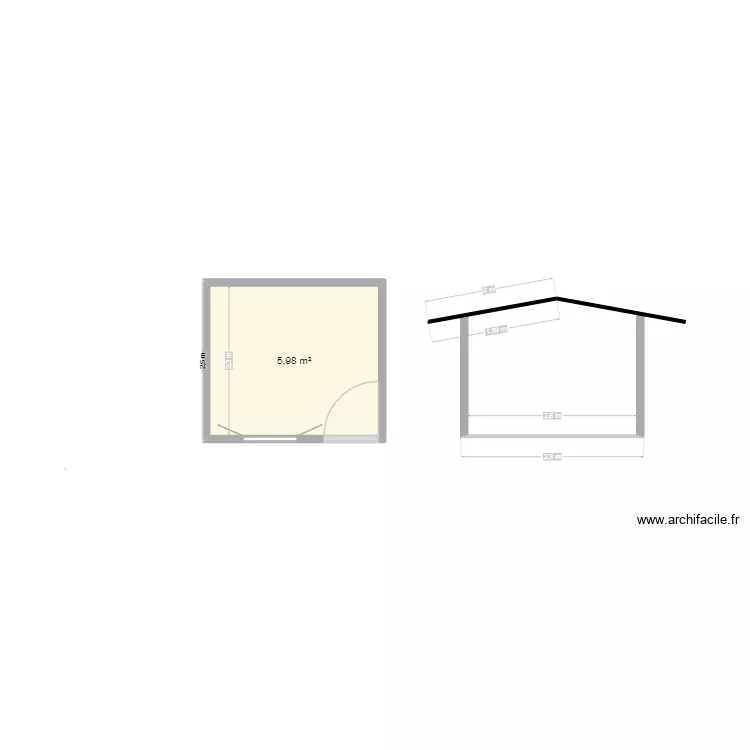 Abri de jardin. Plan de 1  et 6 m²
