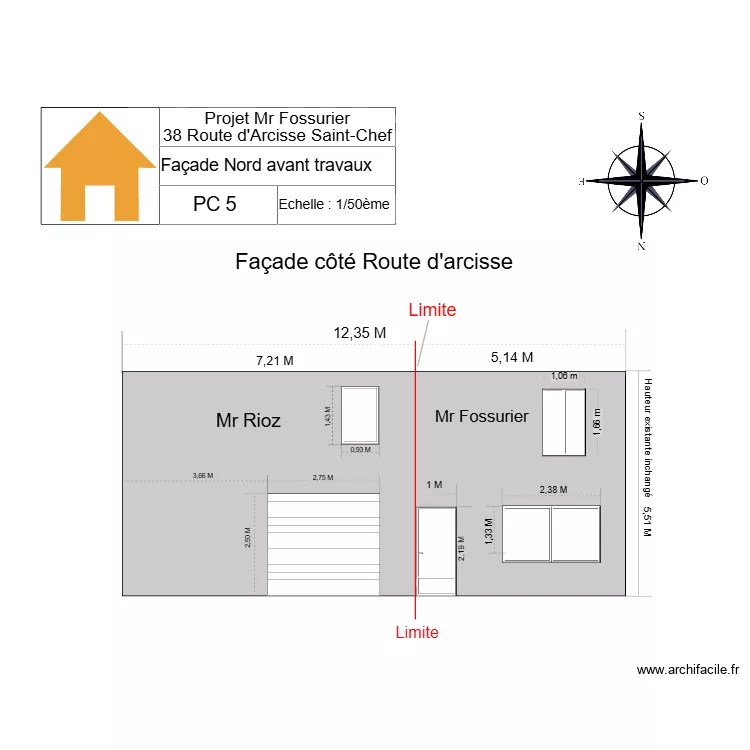 PC 9 Florian Fa&ccedil;ade nord avant travaux. Plan de 