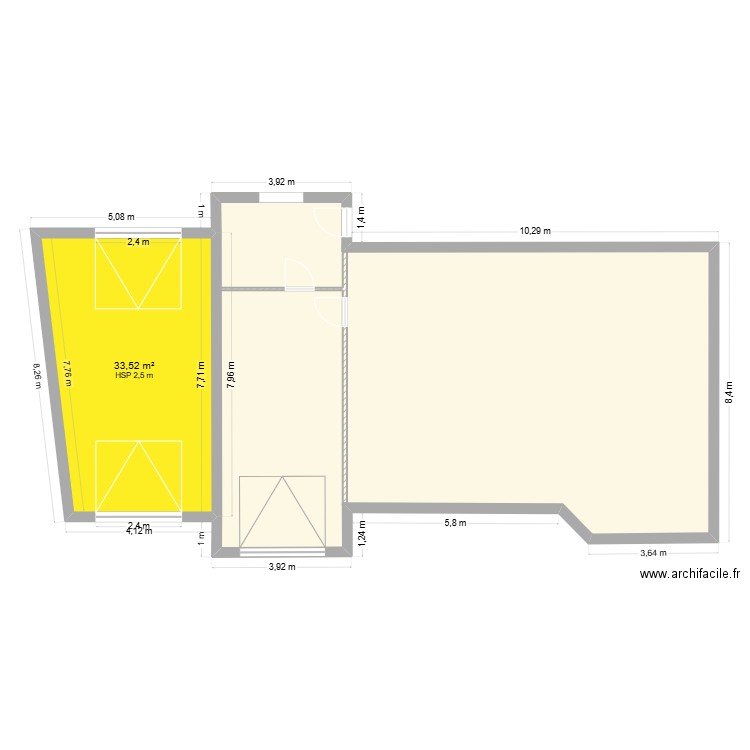Garage accolé 12.05. Plan de 2 pièces et 142 m2