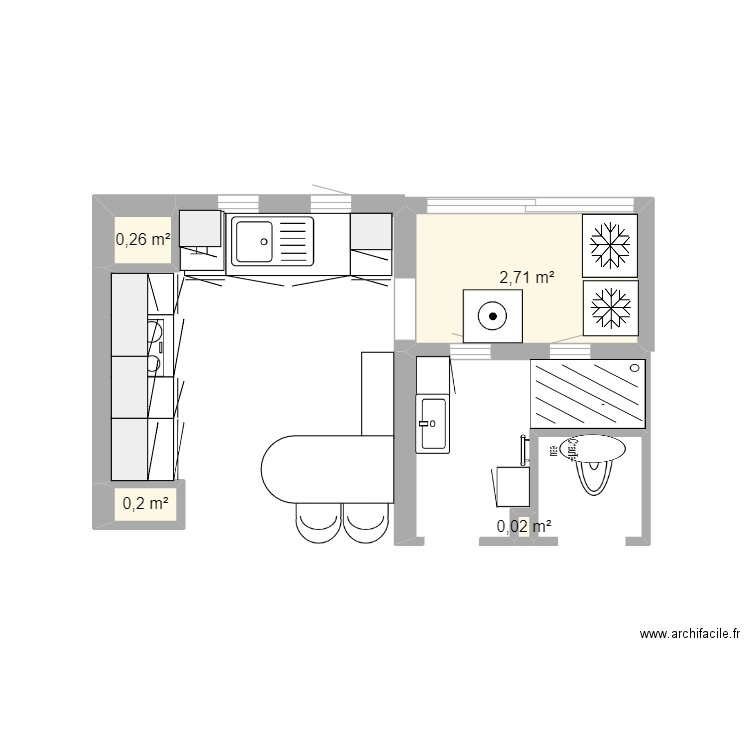 ncn. Plan de 4 pièces et 3 m2
