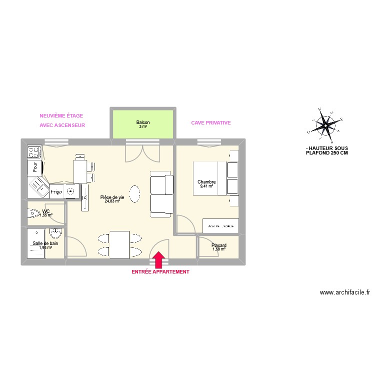 Marie - Celine. Plan de 6 pièces et 42 m2
