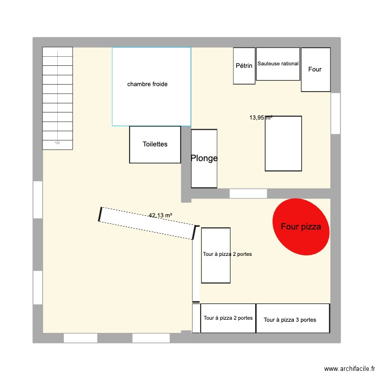 Bihorel. Plan de 2 pièces et 56 m2