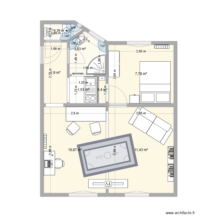 Appart. Plan de 7 pièces et 39 m2