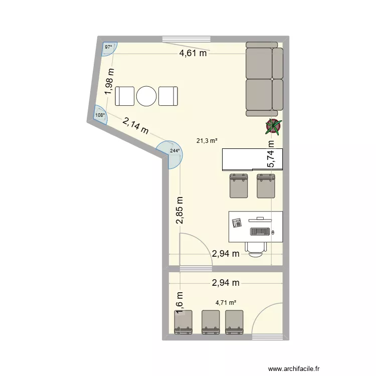 decatoire sans WC. Plan de 2 Pièces et 26 m² decatoire sans WC. Plan de 2 Pièces et 26 m²
