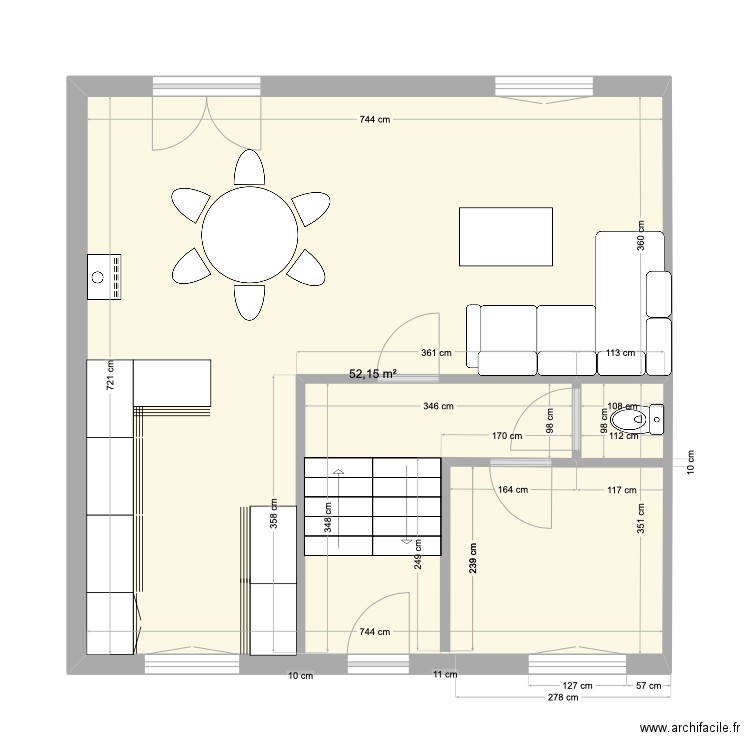 pit. Plan de 1 pièce et 52 m2