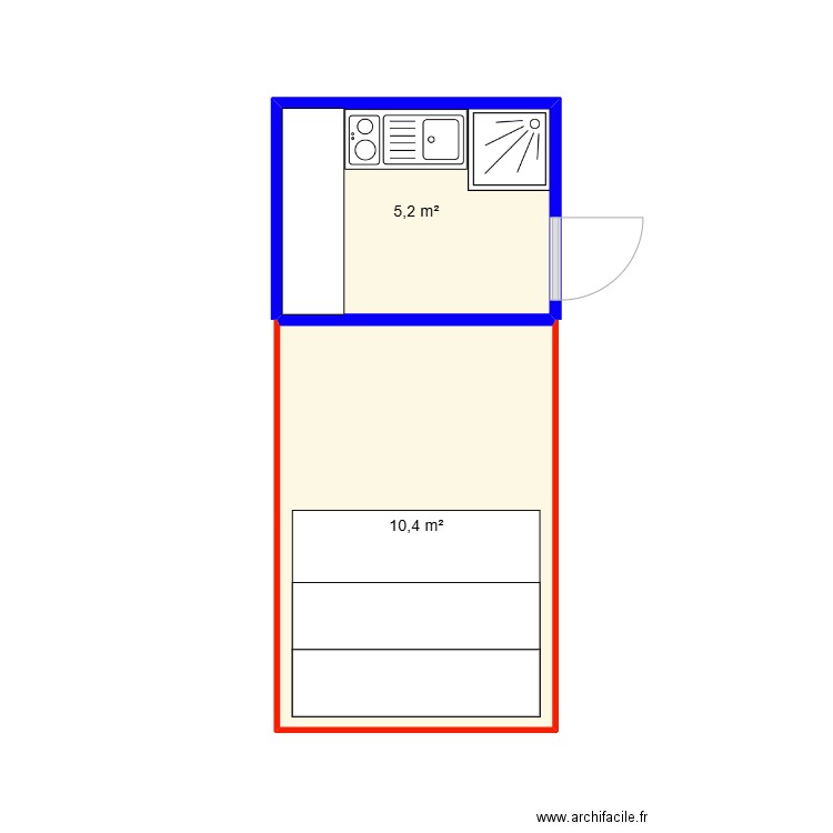porspoder. Plan de 2 pièces et 16 m2