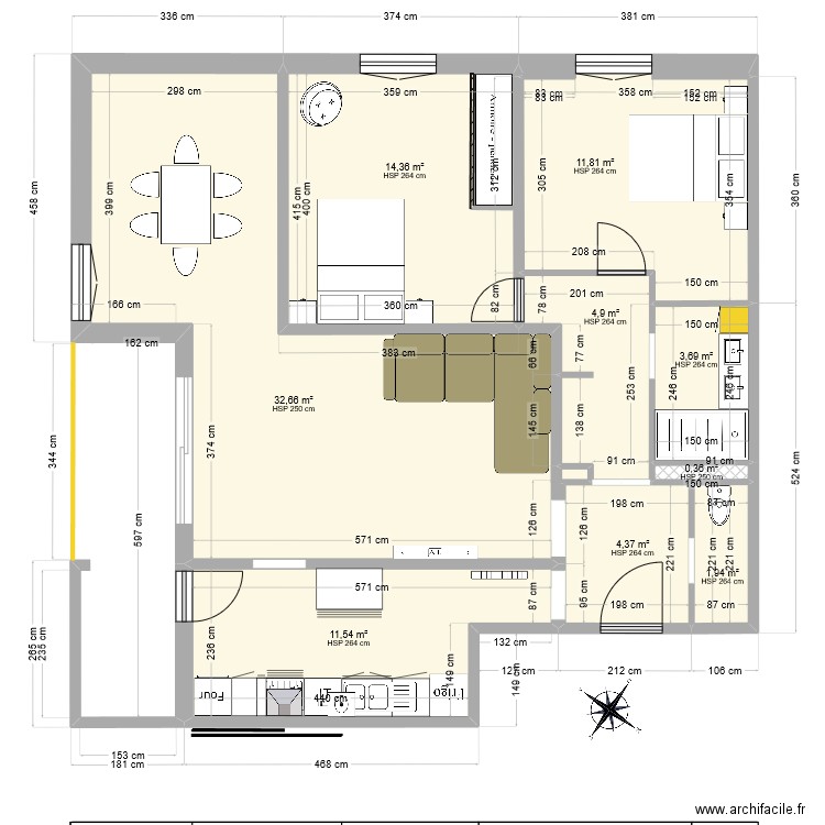 Appartement 1. Plan de 14 pièces et 93 m2