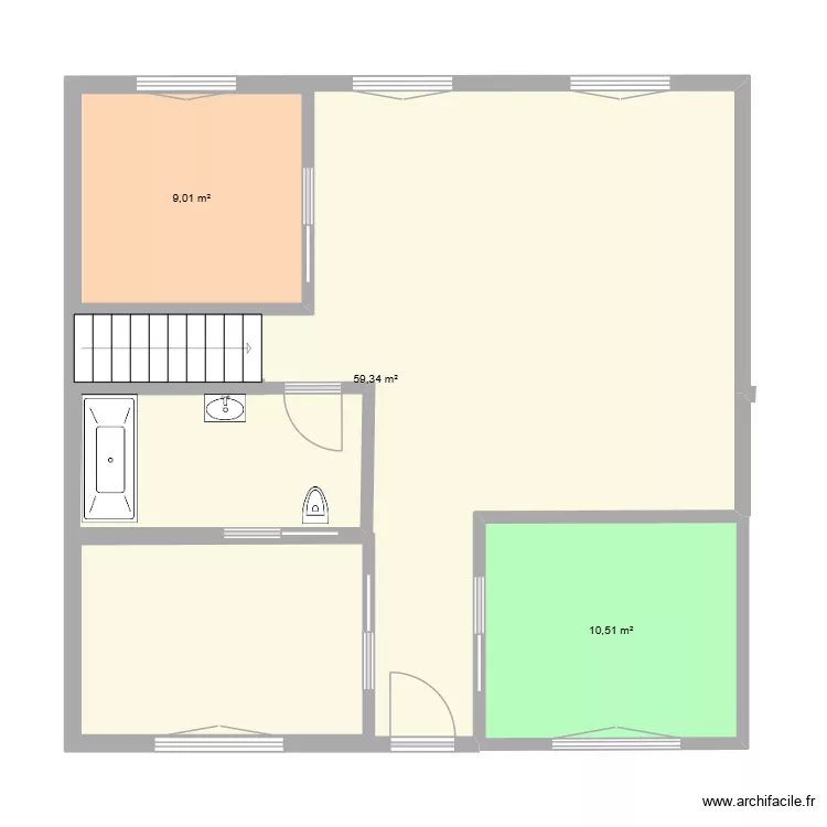 Maison Yerre. Plan de 3  et 90 m²