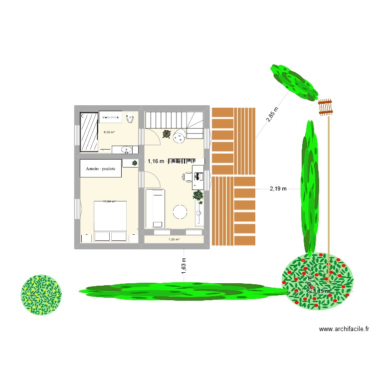 étage les 4 saisons. Plan de 4 pièces et 36 m2