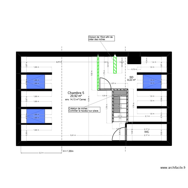 P3.2 PLAN COMBLES CLOISONS MODIFIEES - PROJET SONNEVILLE. Plan de 4 pièces et 34 m2