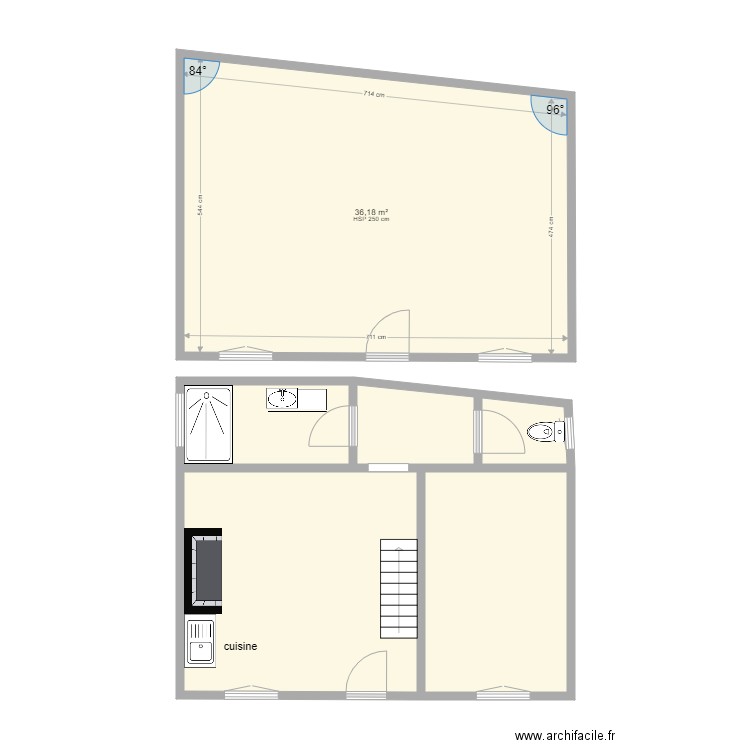 87G4171. Plan de 6 pièces et 74 m2