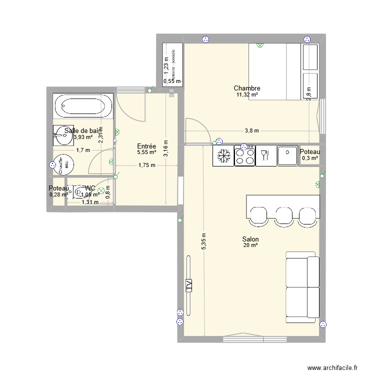 Roxane Plan. Plan de 7 pièces et 42 m2
