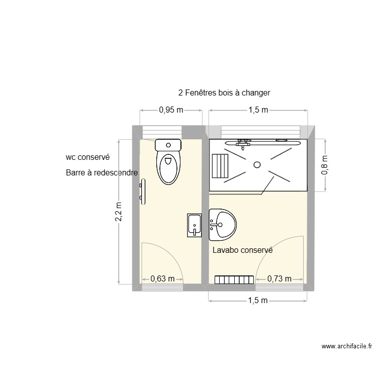 Pokropek après. Plan de 2 pièces et 5 m2