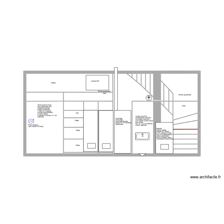 Mur du garage coté escalier. Plan de 34 et 13 m² Mur du garage coté escalier. Plan de 34 et 13 m²