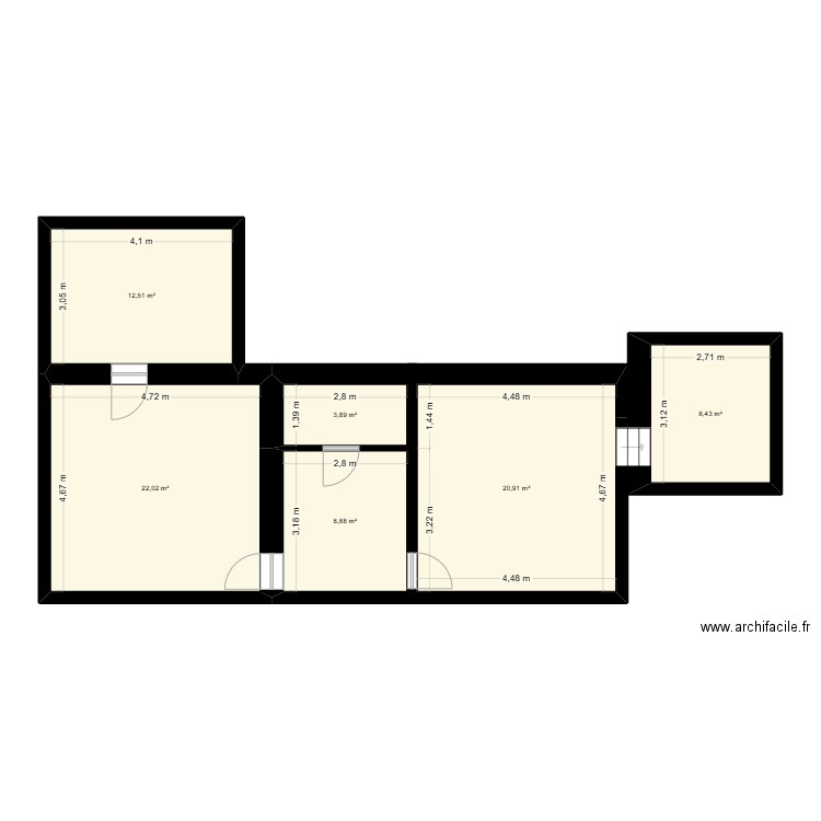 25_06_19 - Chamarande - Existant. Plan de 6 pièces et 77 m2