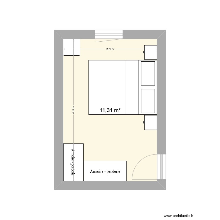 Chambre du fond. Plan de 1 pièce et 11 m2
