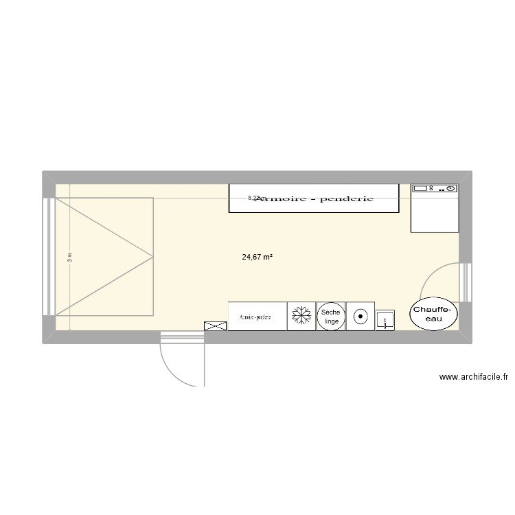 0.1. Plan de 1 pièce et 25 m2