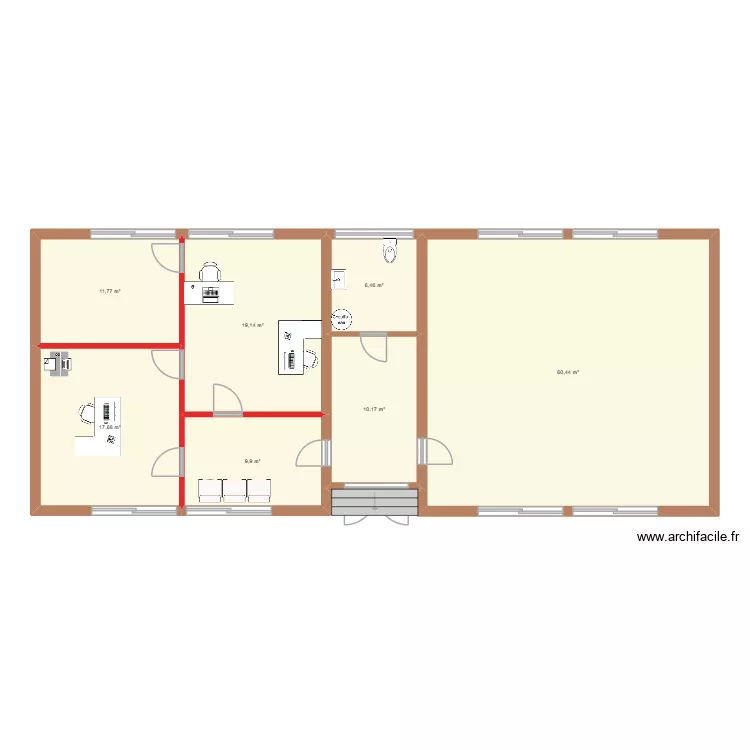 Plan bureau meuble. Plan de 7 pièces et 136 m²