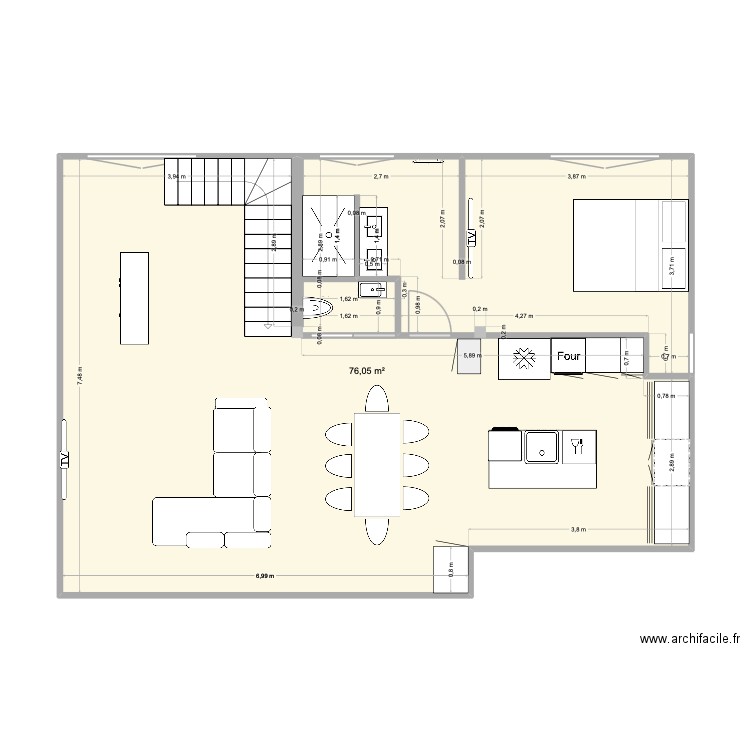 amma V2. Plan de 1 pièce et 76 m2