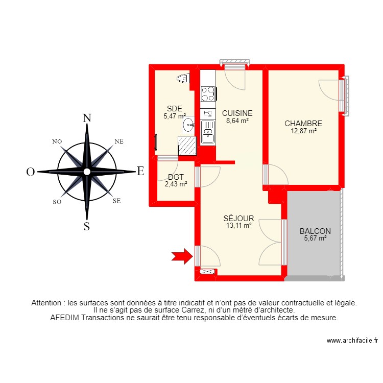 BI16669 -. Plan de 13 pièces et 62 m2