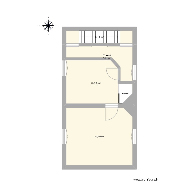 Chambre 1er étage. Plan de 4 pièces et 34 m2