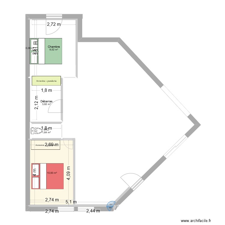 babord essai. Plan de 2 pièces et 13 m2