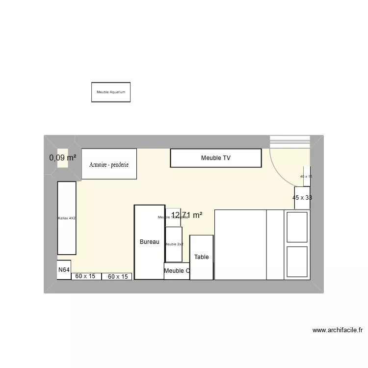 Chambre2. Plan de 2  et 13 m²