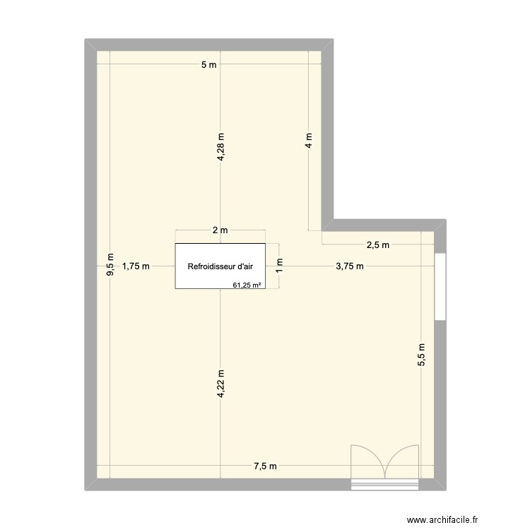 évapo murale. Plan de 1 pièce et 61 m2