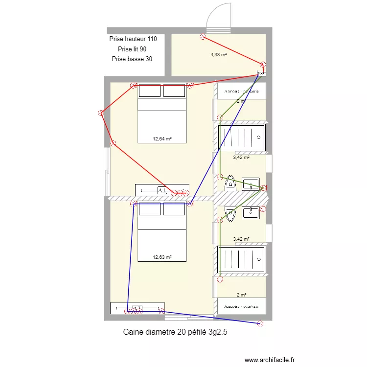 Corse chambre ami prise de courant. Plan de 