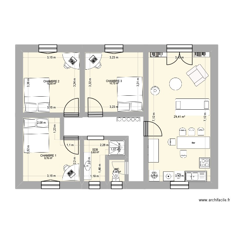 Maison route de l'Hermet. Plan de 6 pièces et 60 m2