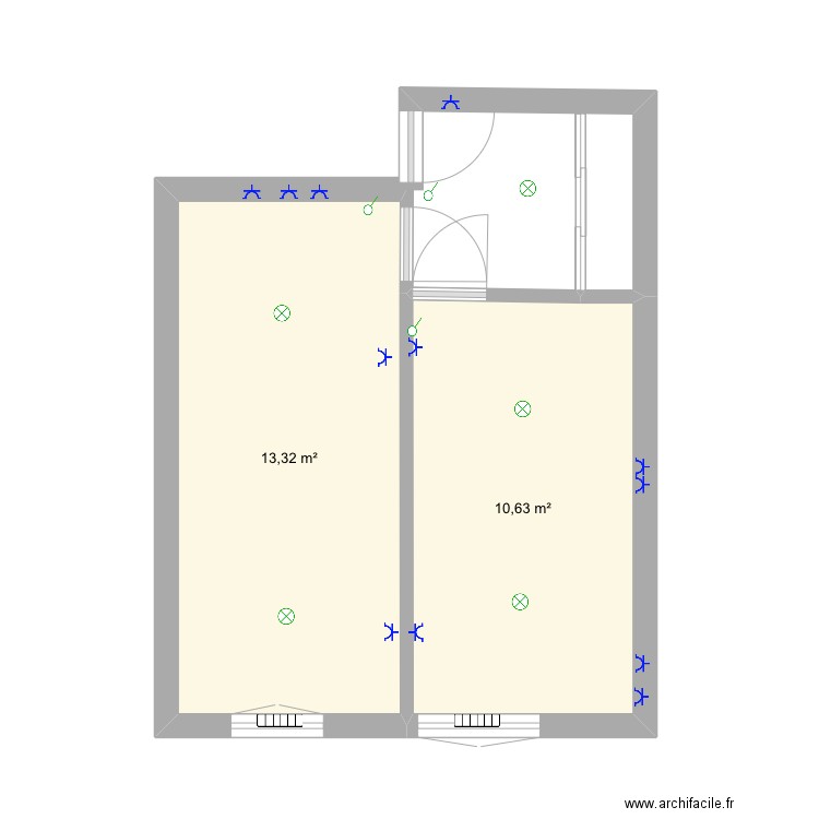 Premier étage. Plan de 2 pièces et 24 m2